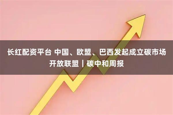 长红配资平台 中国、欧盟、巴西发起成立碳市场开放联盟｜碳中和周报